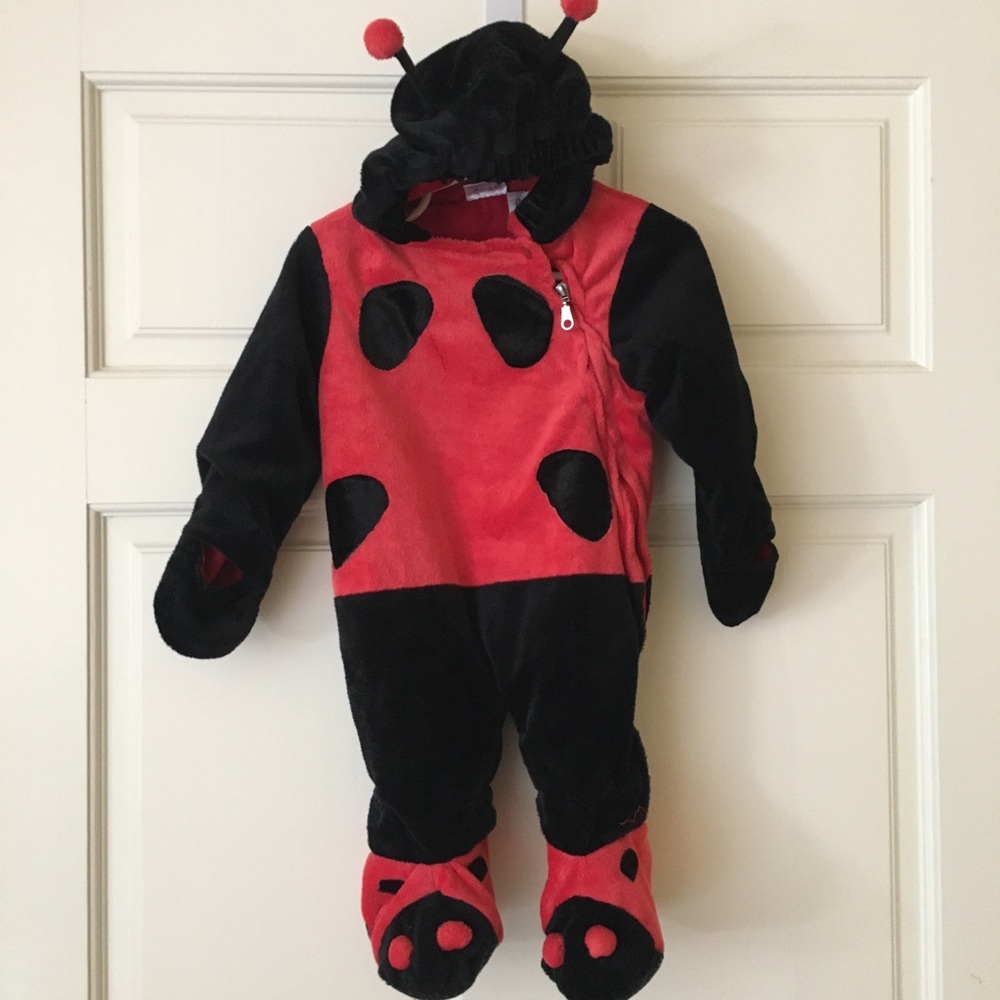Ladybug (9-12M) Halloween Costume Long Sleeve Fold over Mitts Hooded Red Black 🎃